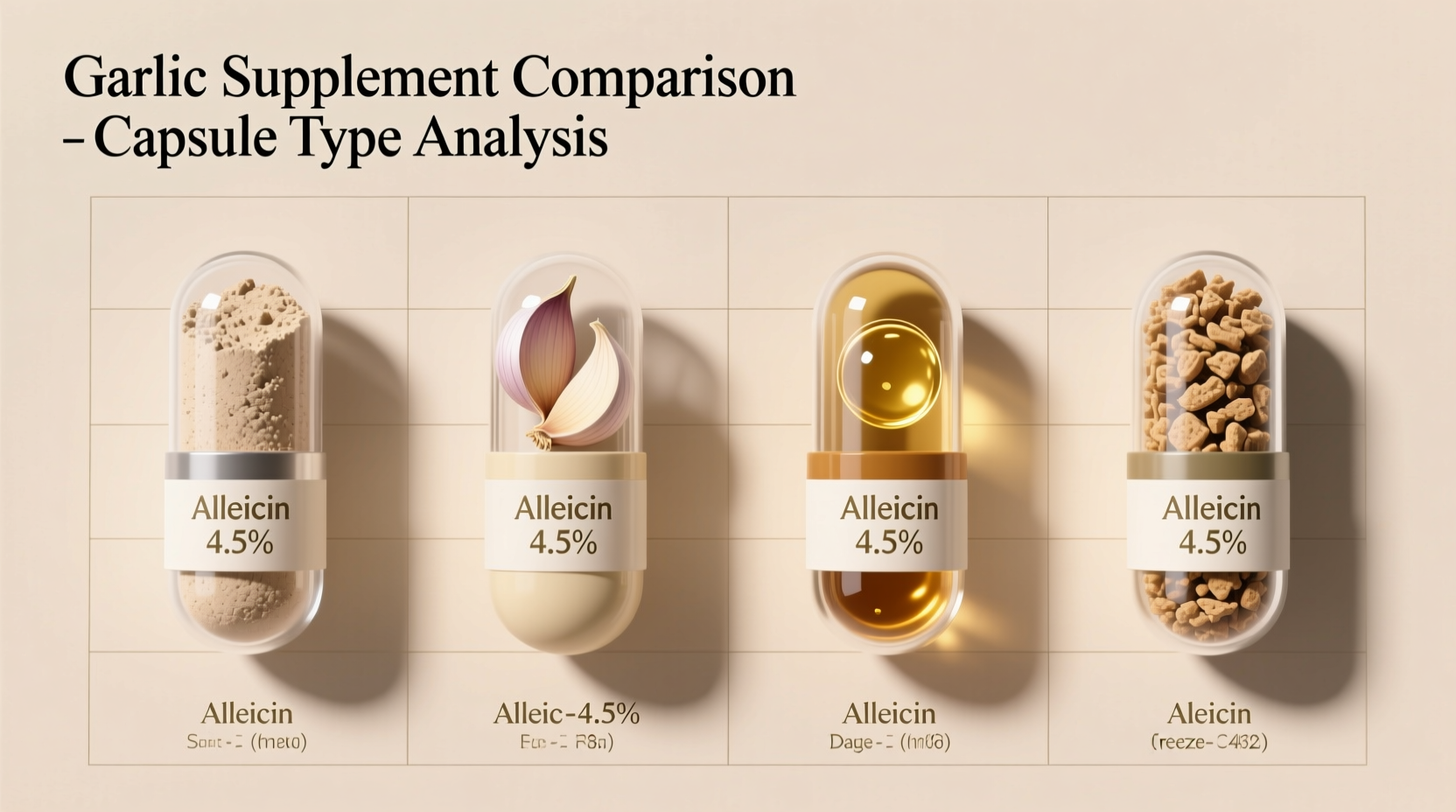 Garlic supplement comparison showing different capsule types