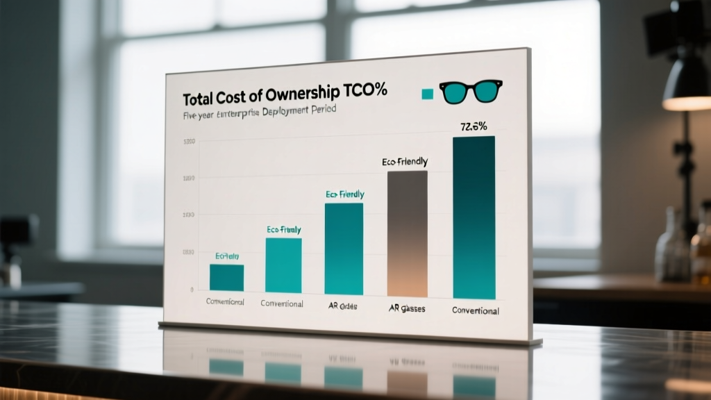 Bar chart comparing total cost of ownership between conventional and eco-friendly AR glasses over five-year enterprise deployment period