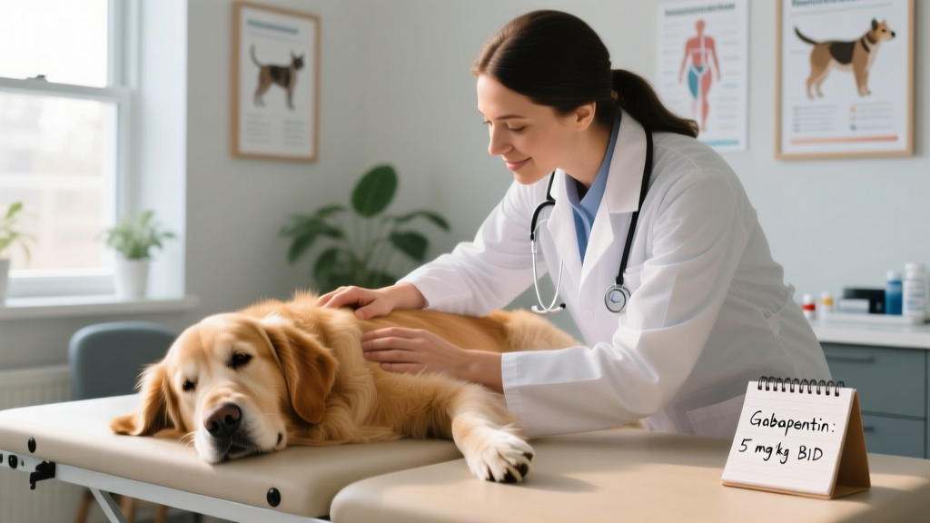 Veterinarian examining a calm, relaxed dog during a routine checkup