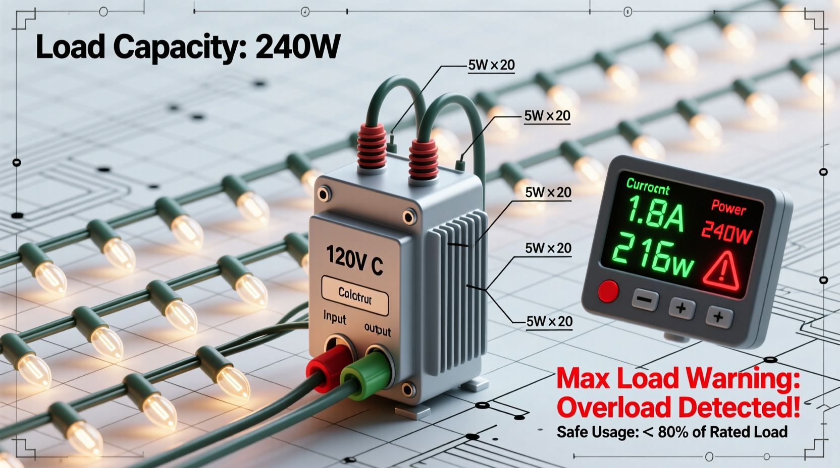 christmas light transformer load calculator for avoiding circuit overload
