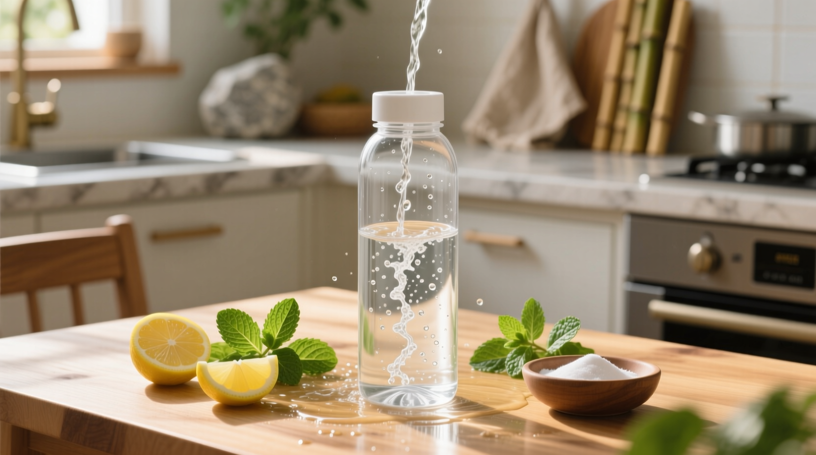 eco friendly cleaning sanitize bottles with lemon rind