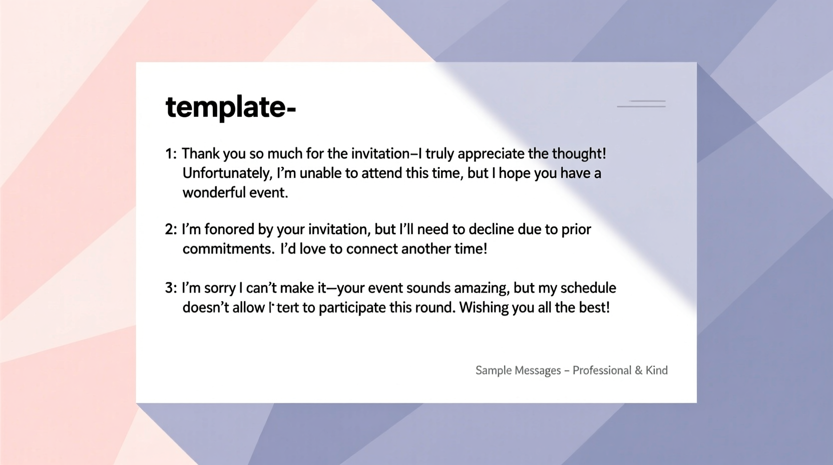 how to politely decline invitations without hurting feelings sample messages