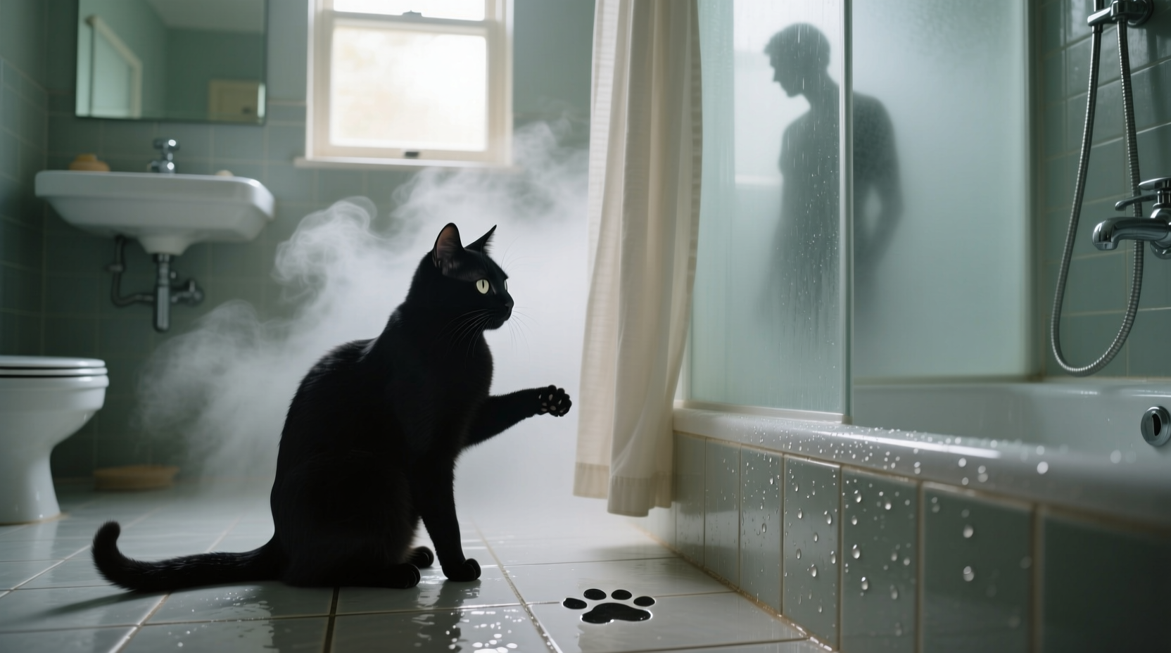 why does my cat sit in the bathroom while i shower and what it means