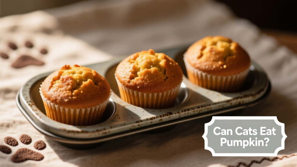 Three small, golden-brown pumpkin mini muffins on a pet-safe baking sheet