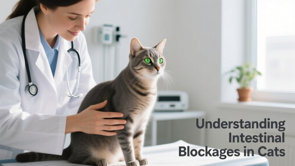 Close-up of a veterinarian gently examining a cat's abdomen during a physical exam