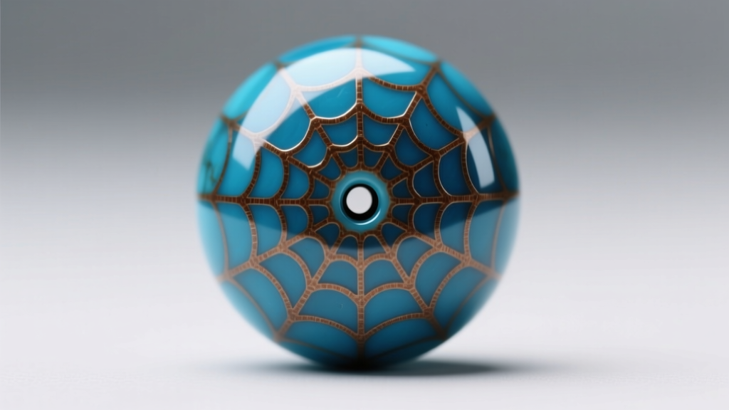 Macro shot of a single high-grade turquoise bead showing intricate brown spiderweb matrix and a precise 1mm center drill hole.