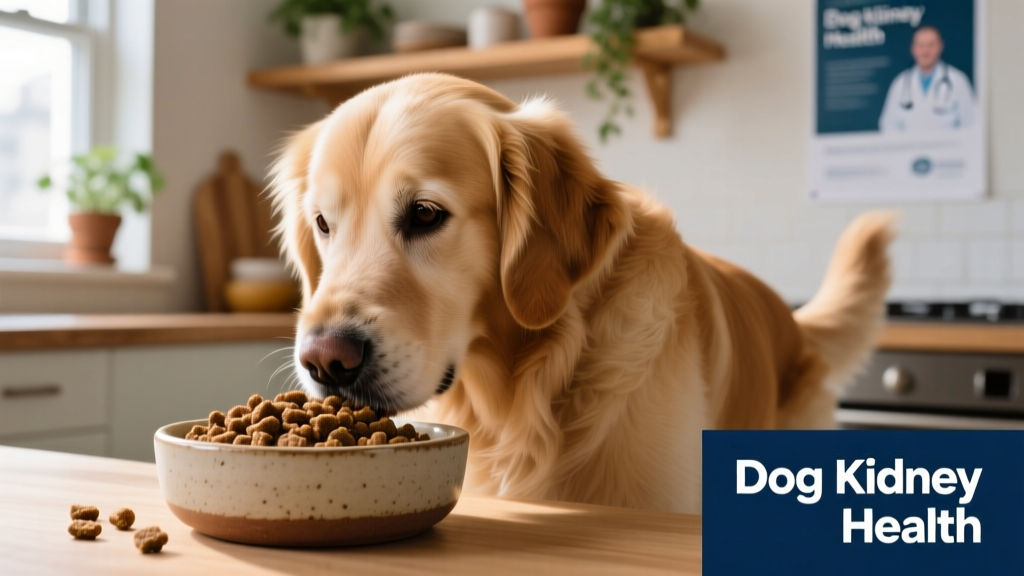 Dog eating from a shallow ceramic bowl filled with specially formulated kidney-support food