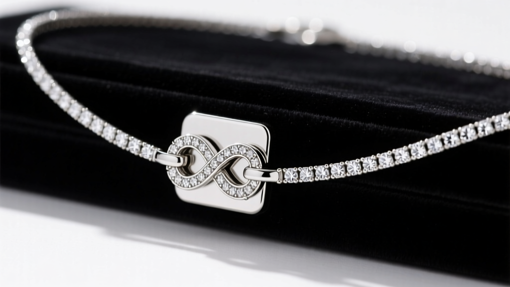 Close-up of a hidden box clasp with figure-eight safety catch on a 160cm diamond farandole rope necklace resting on black velvet