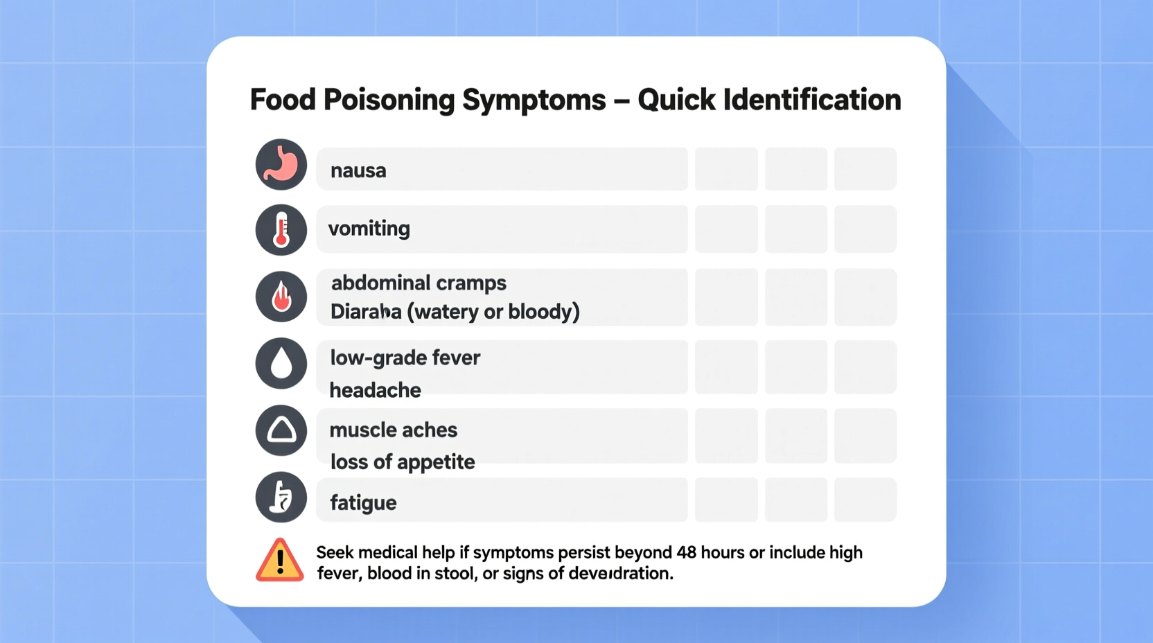 Food poisoning symptoms checklist for quick identification