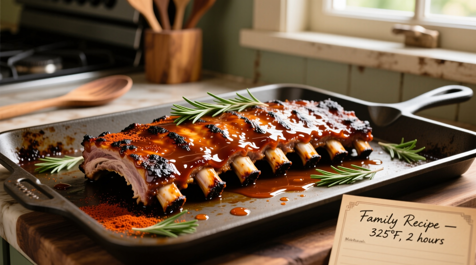 Perfectly cooked oven ribs on baking sheet