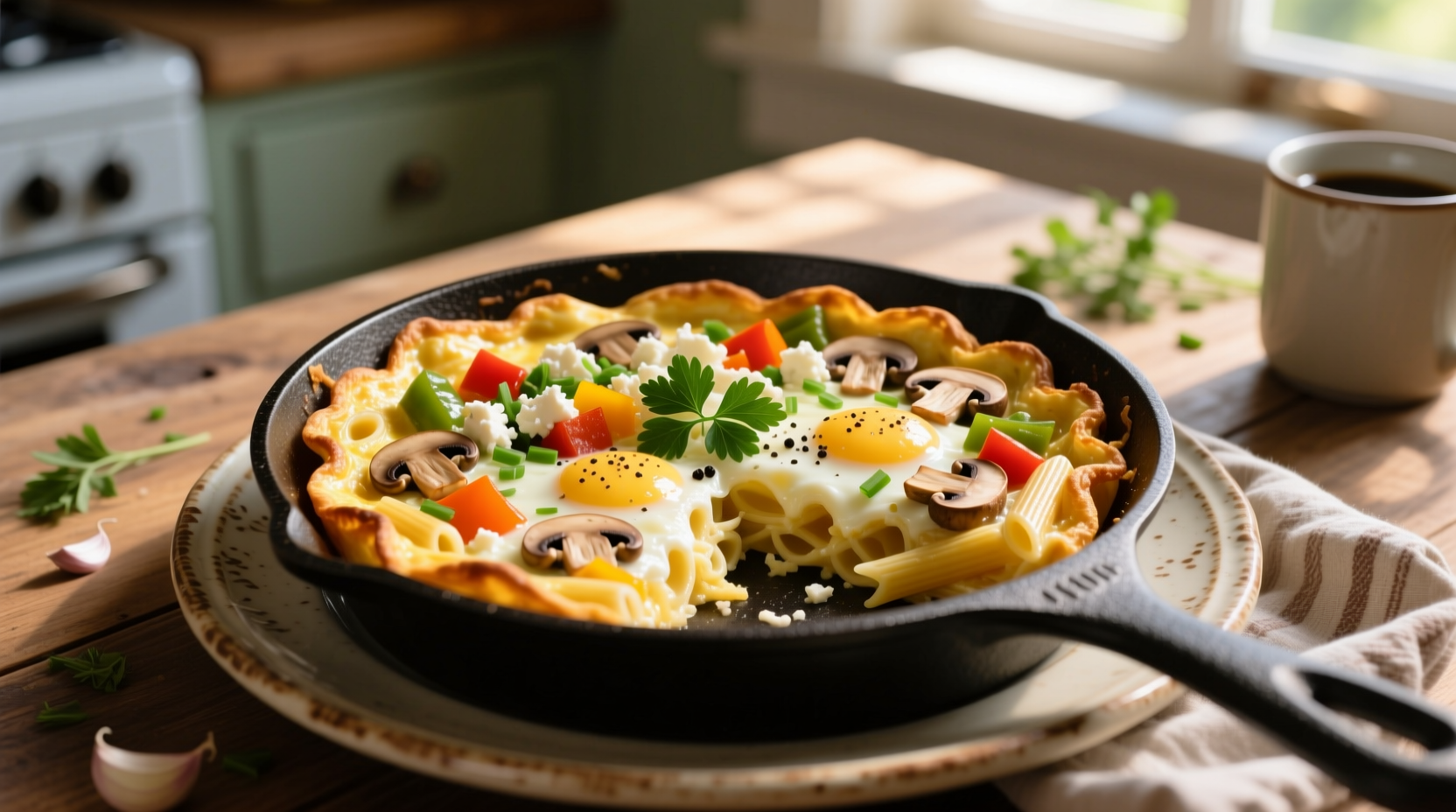 turn leftover pasta into a filling breakfast frittata