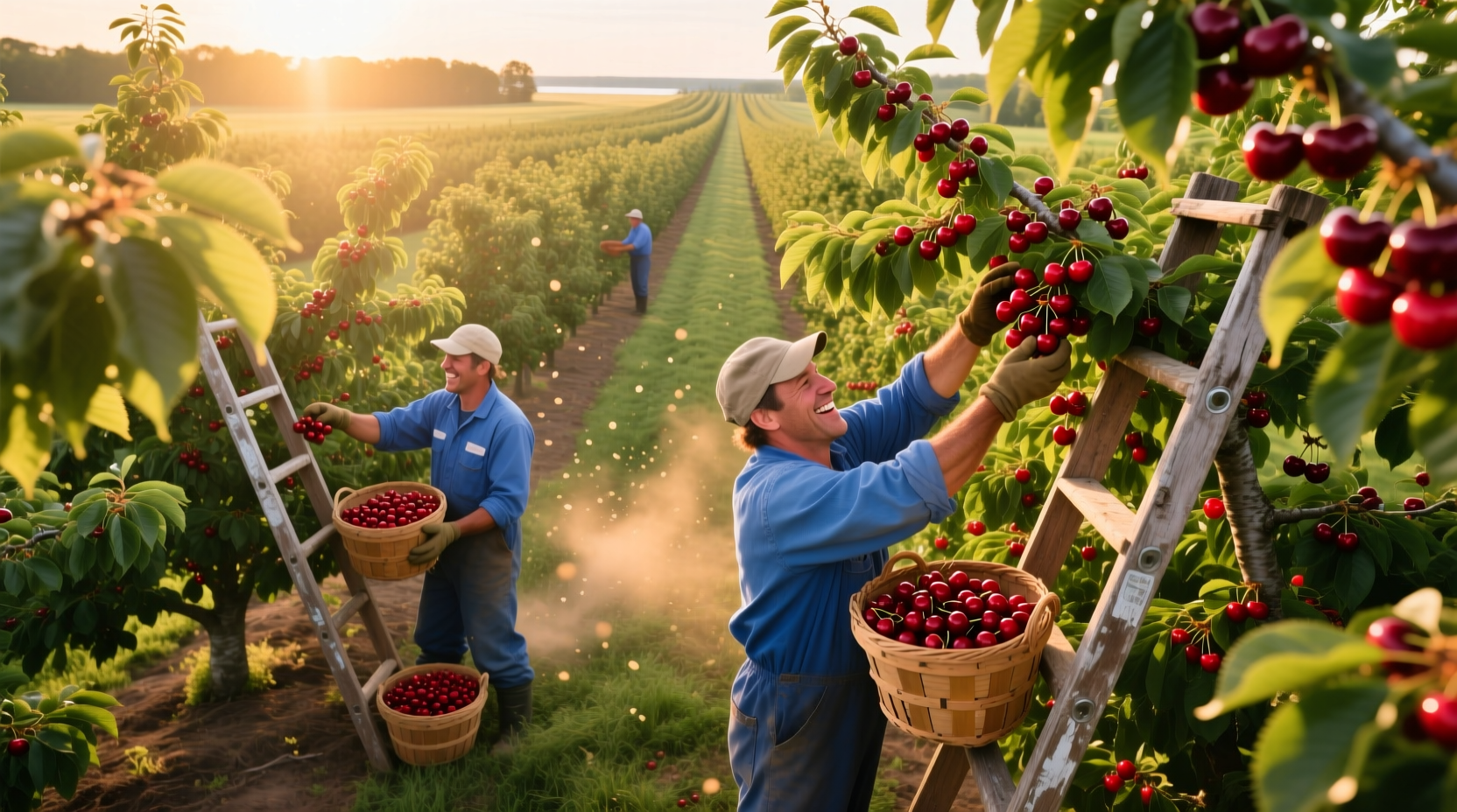 Michigan cherry harvest in Traverse City orchard
