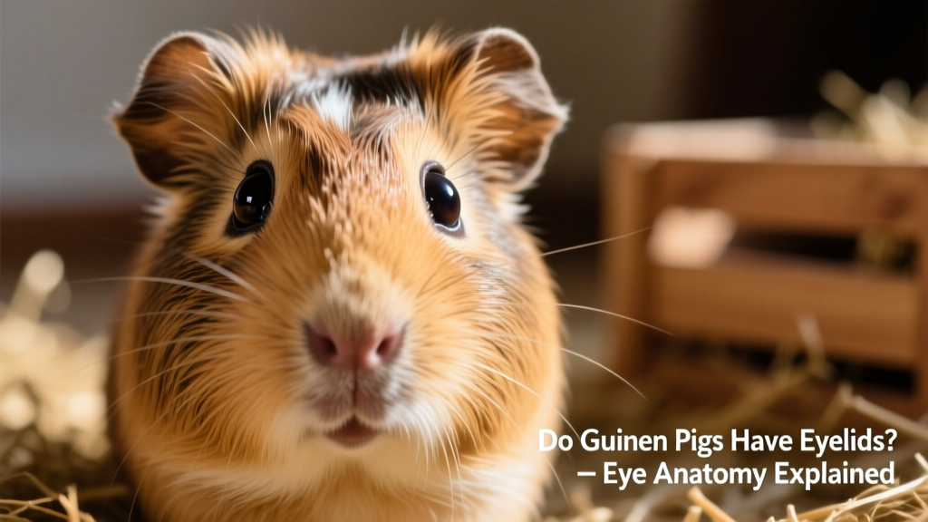 Close-up of a guinea pig's face showing its large, dark eyes with visible but subtle eyelids