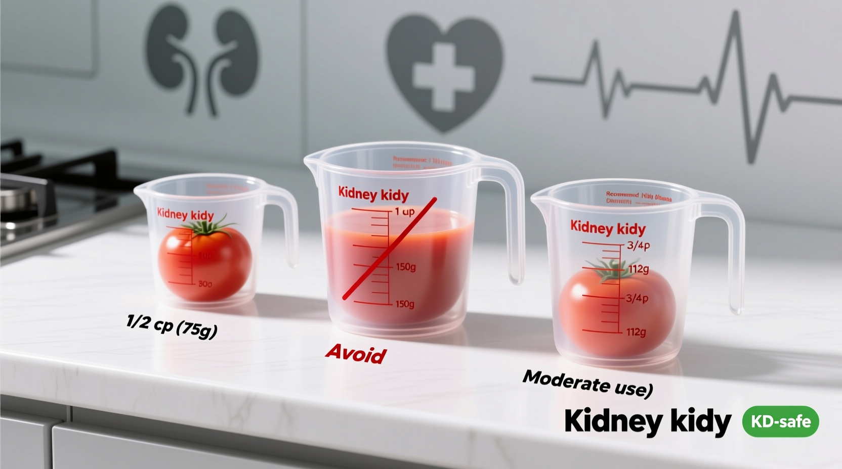 Kidney-friendly tomato portion sizes on measuring cups