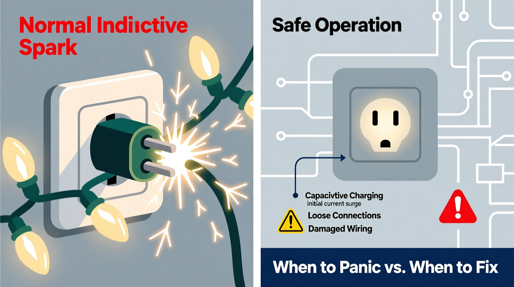 why do christmas lights spark when plugging in when to panic vs fix
