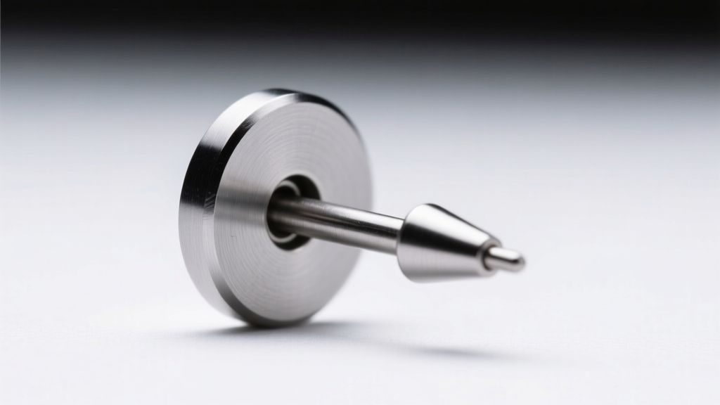 Macro photography of an ASTM F-136 implant grade titanium flat back earring post with a threadless push-pin end in sharp focus
