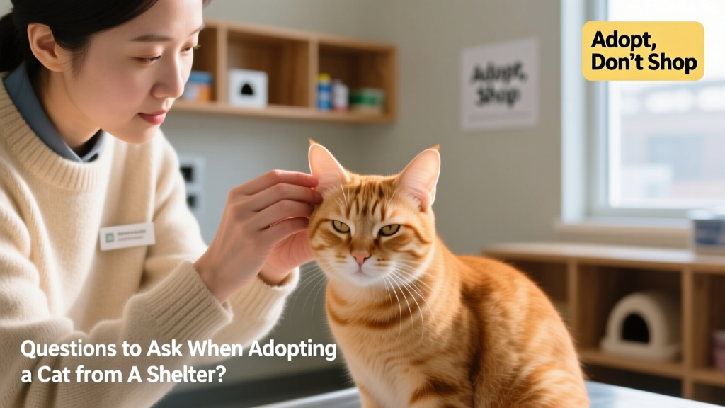 A shelter staff member gently examining a cat’s ears during a wellness check