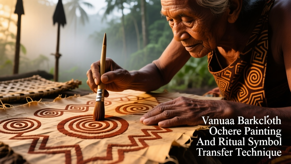 Vanuatu Barkcloth Ochre Painting And Ritual Symbol Transfer Technique