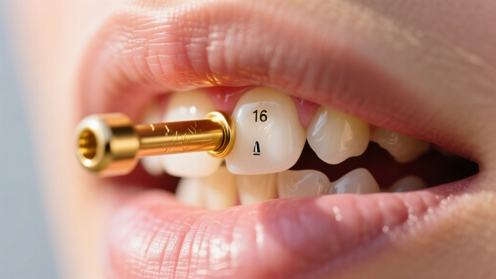 Close-up of an 18-gauge gold labret post inserted into a 16-gauge cartilage piercing, showing tight fit, tissue compression, and migration risk.