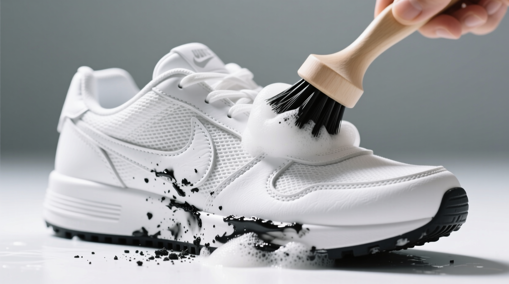 eco friendly cleaning white sneakers with charcoal paste