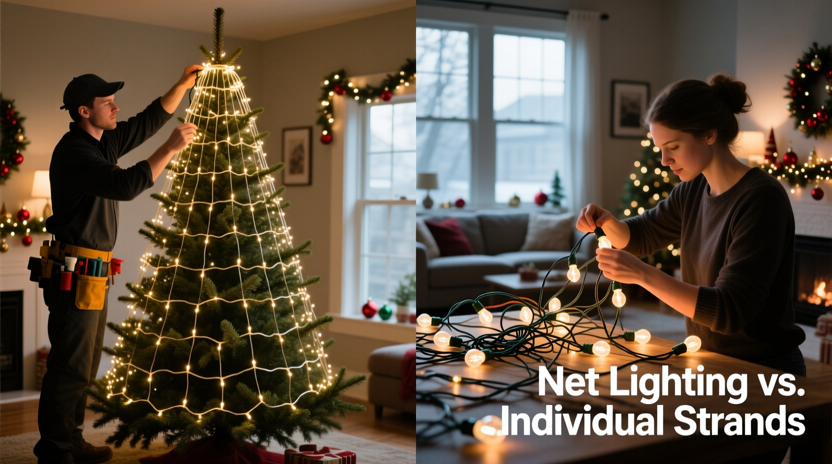 does net lighting save time versus individual strand placement on trees