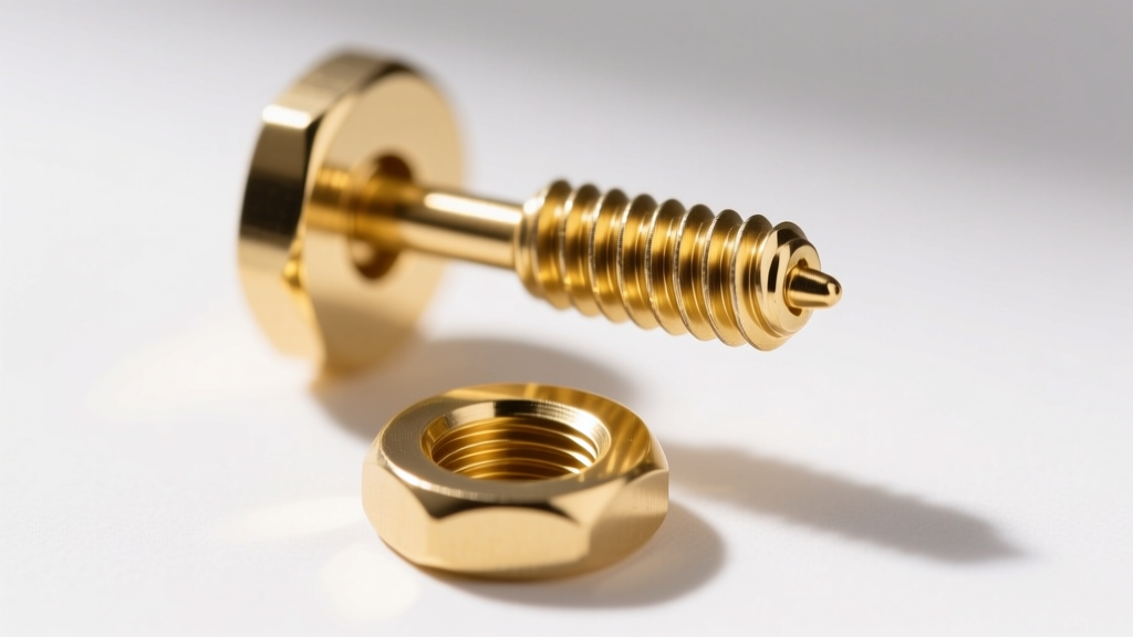 Macro shot of an 18-gauge gold earring post showing precise external screw threads and a matching threaded earring nut backing