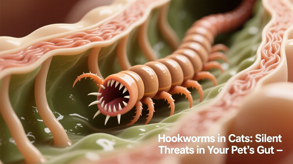Microscopic illustration of hookworms attaching to intestinal lining