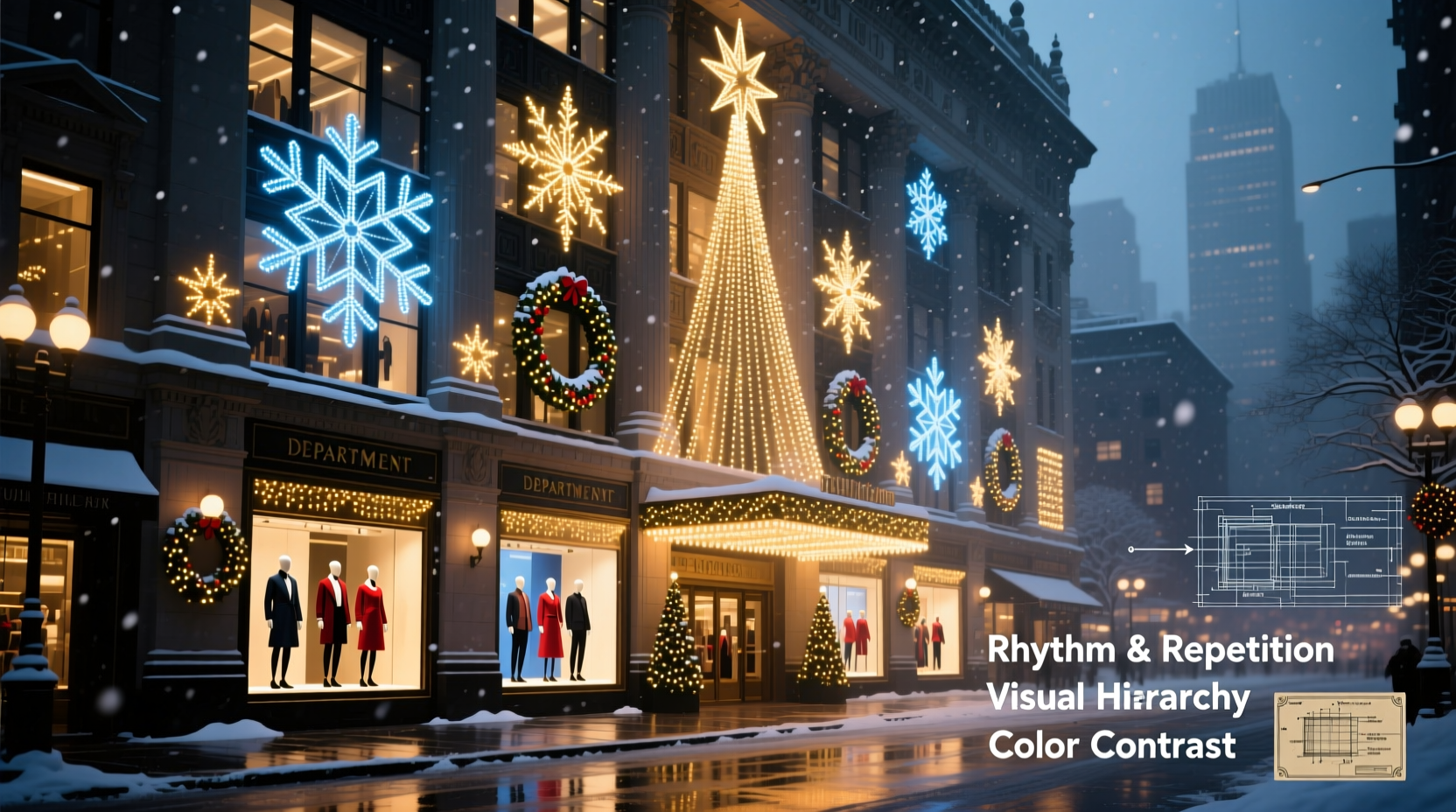 why do department stores use specific christmas light patterns