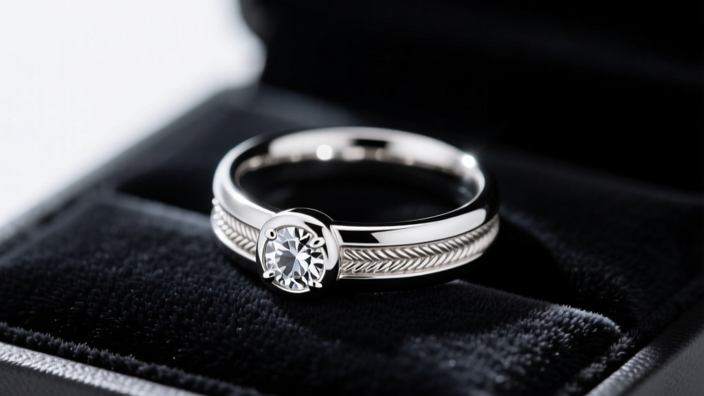Macro shot of a platinum ring gallery showing intricate milgrain detailing and a low-profile bezel setting against dark velvet