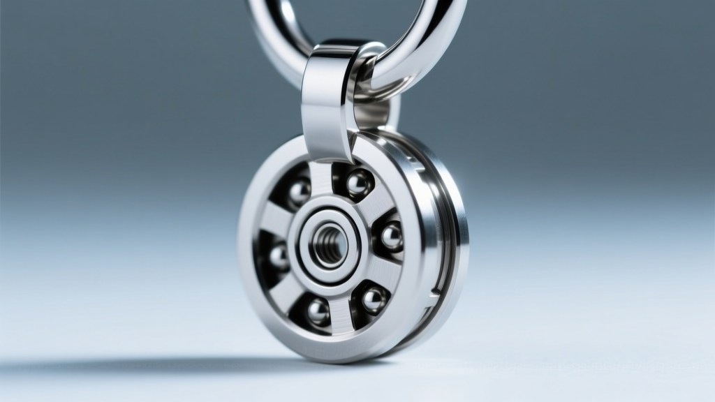 Macro shot of a 316L stainless steel kinetic pendant bail showing the micro-bearing housing and a thick jump ring connection.
