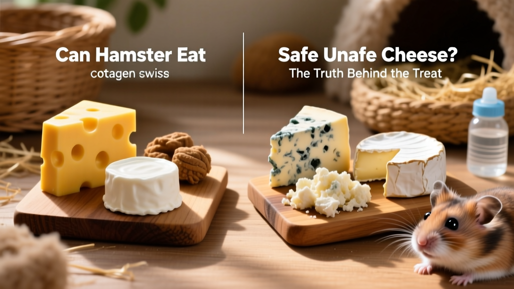 Side-by-side comparison of safe cheese types (cheddar, Swiss, cottage) and unsafe ones (blue, brie, feta) labeled clearly