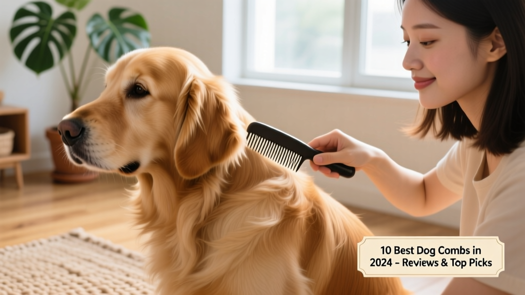 Close-up of a person gently combing a medium-length coated dog, showing smooth, tangle-free fur