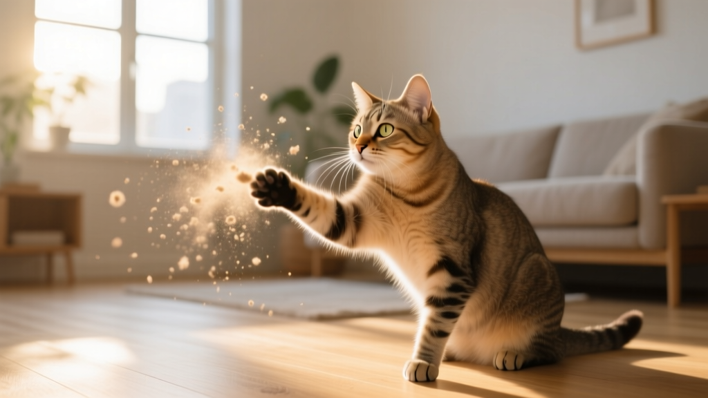 Cat Paw Swatting at Dust Motes in Sunlight
