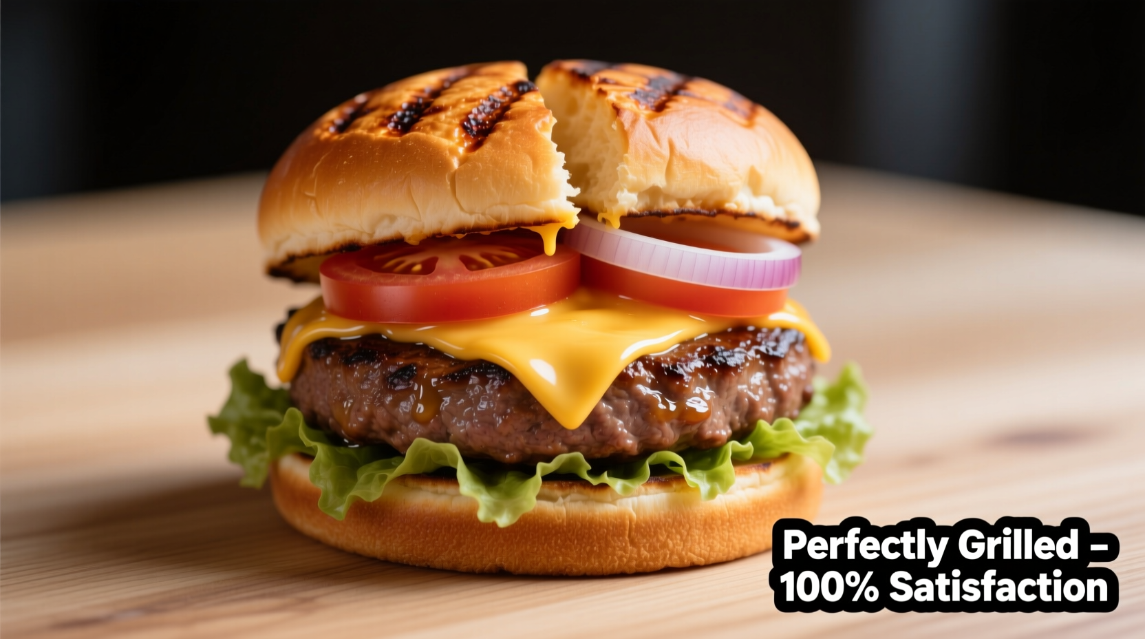 Perfectly grilled burger with melted cheese on toasted bun