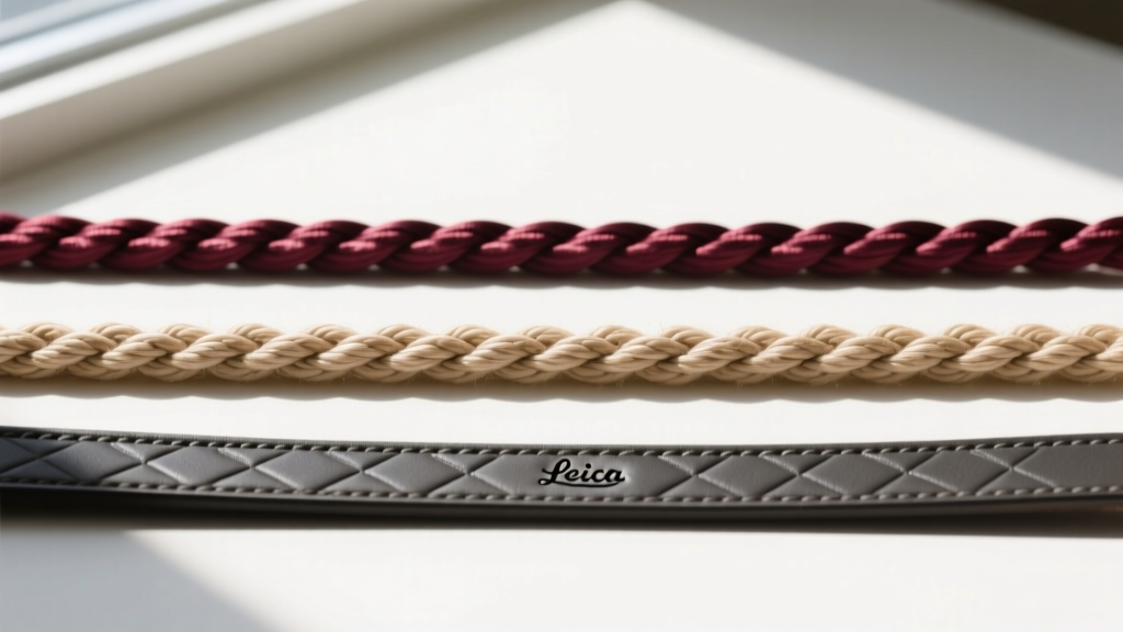 Macro shot comparing braided silk, waxed cotton, and vegan leather necklace cords, highlighting their distinct textures and weaves