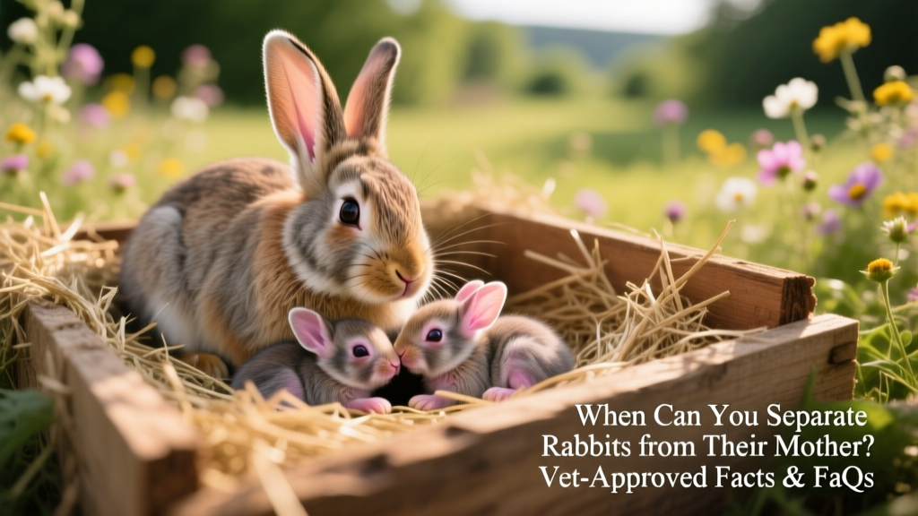 Mother rabbit nursing her kits in a clean, naturalistic nesting box