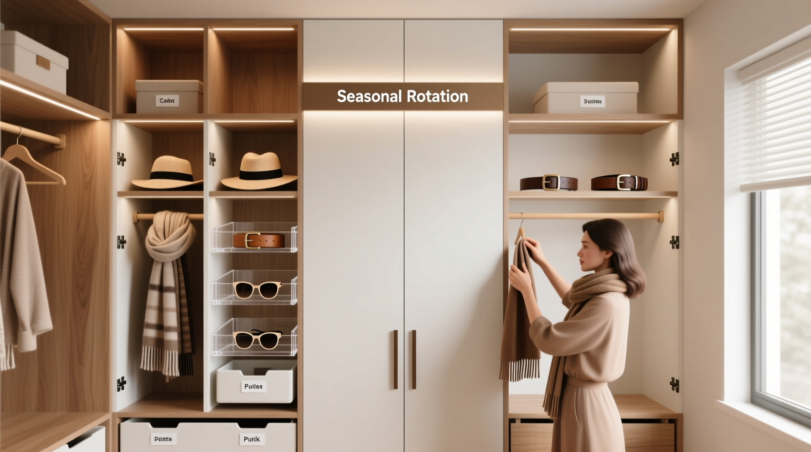closet wall rotation for seasonal accessories