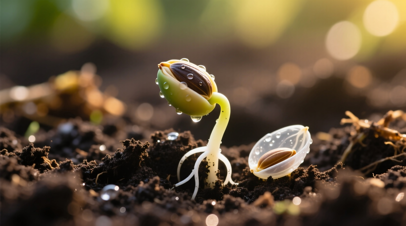 Papaya seeds germinating in soil