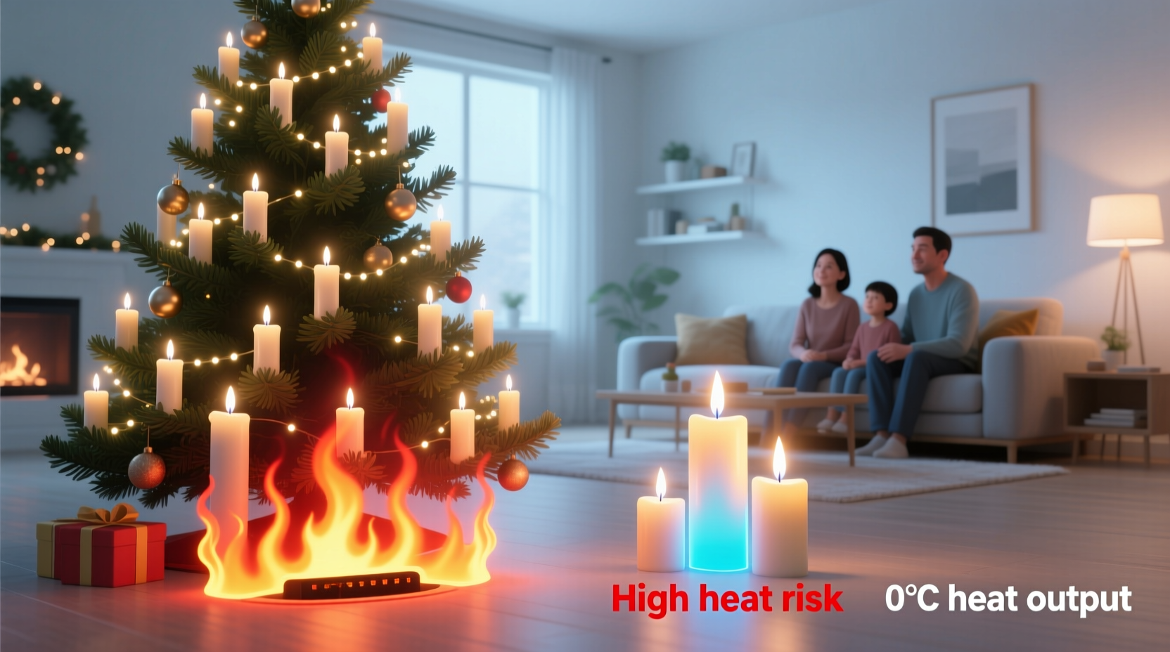 why are led candles safer than real ones near a christmas tree