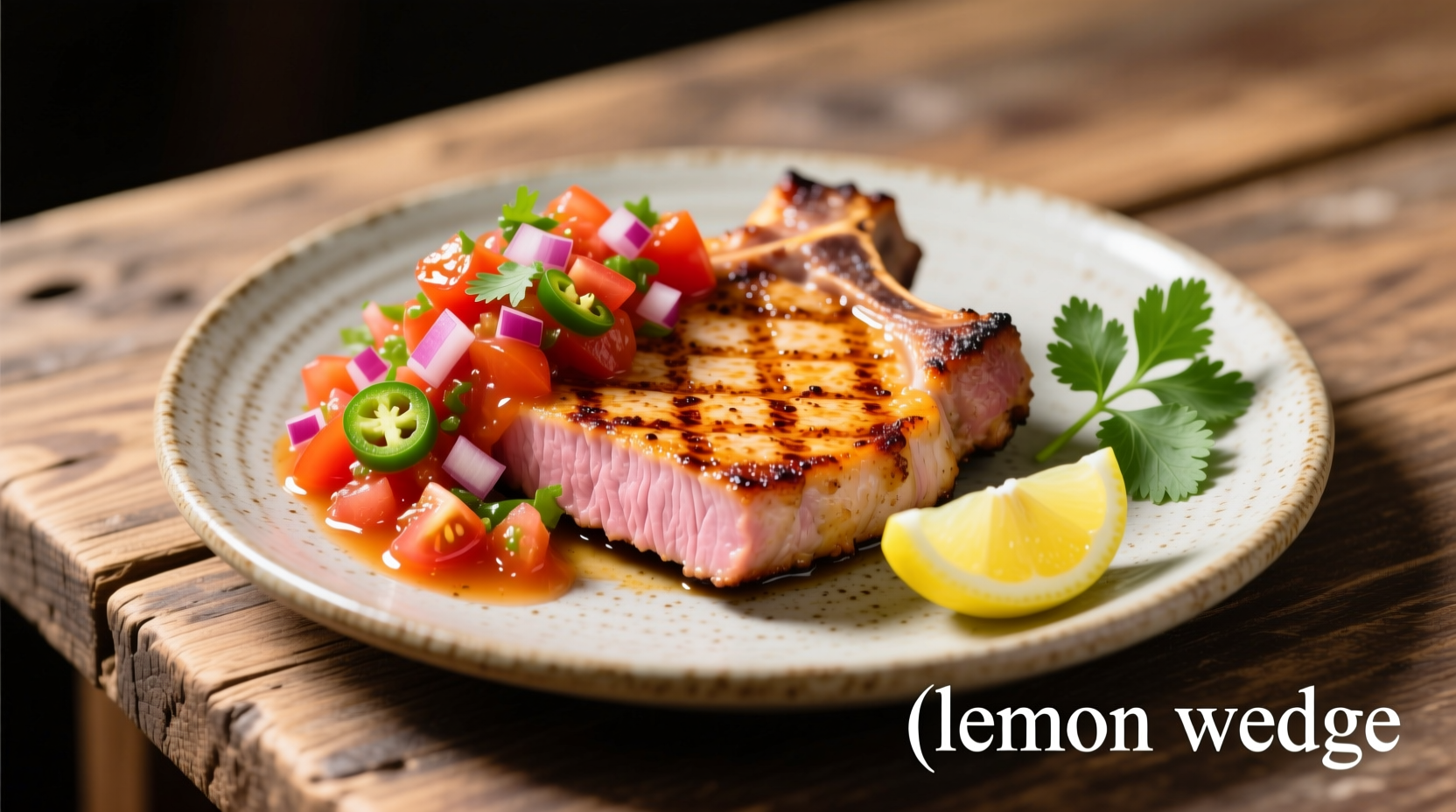 Pan-seared pork chop with fresh tomato salsa