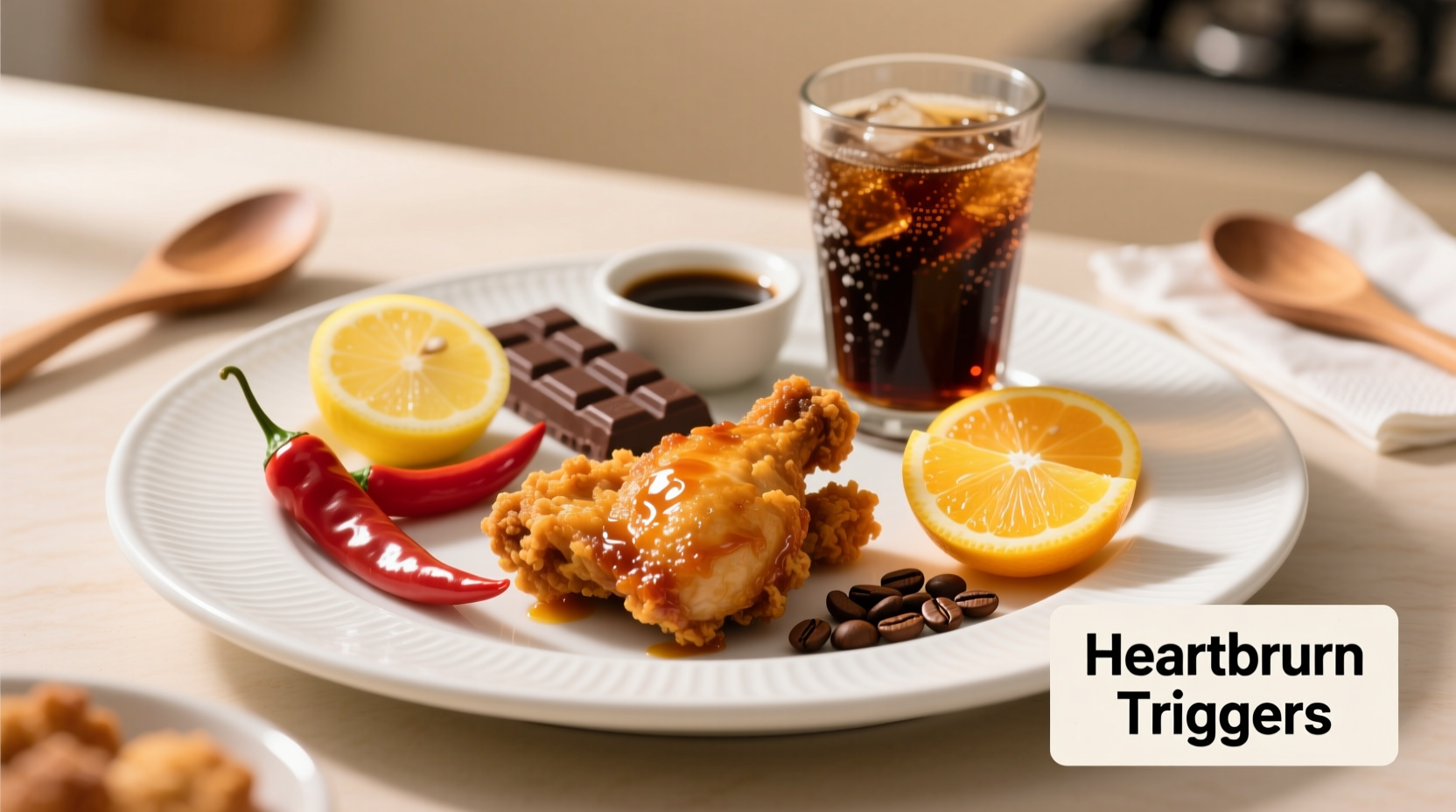 Heartburn trigger foods on plate
