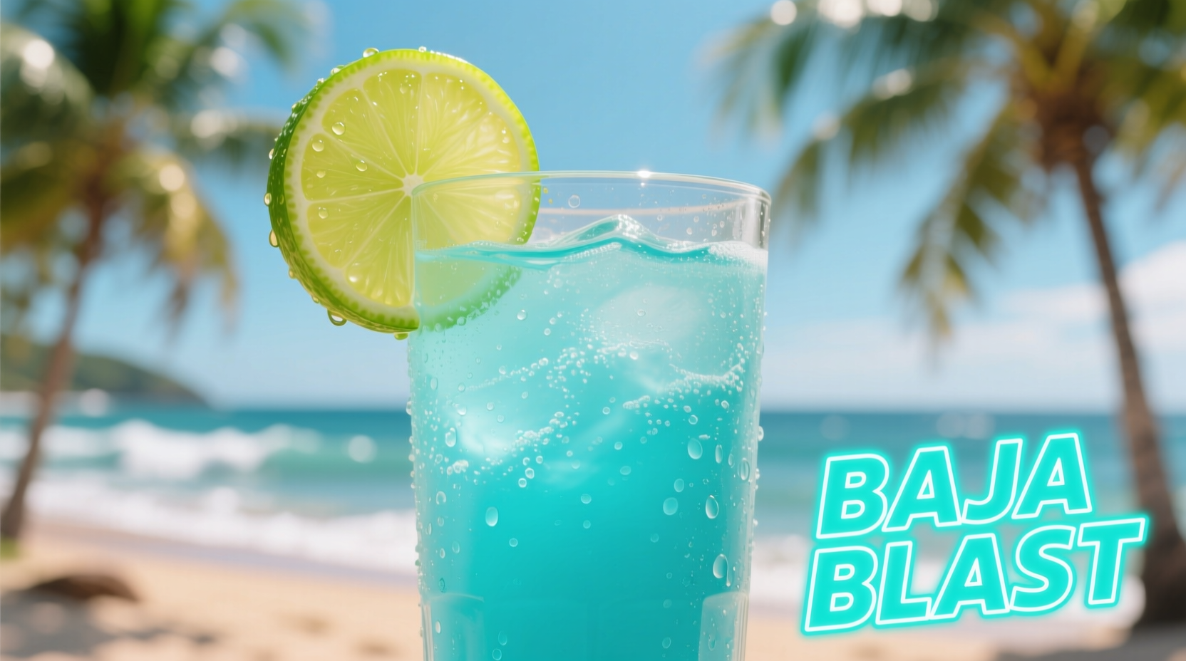 Baja Blast beverage in a clear glass with lime wedge