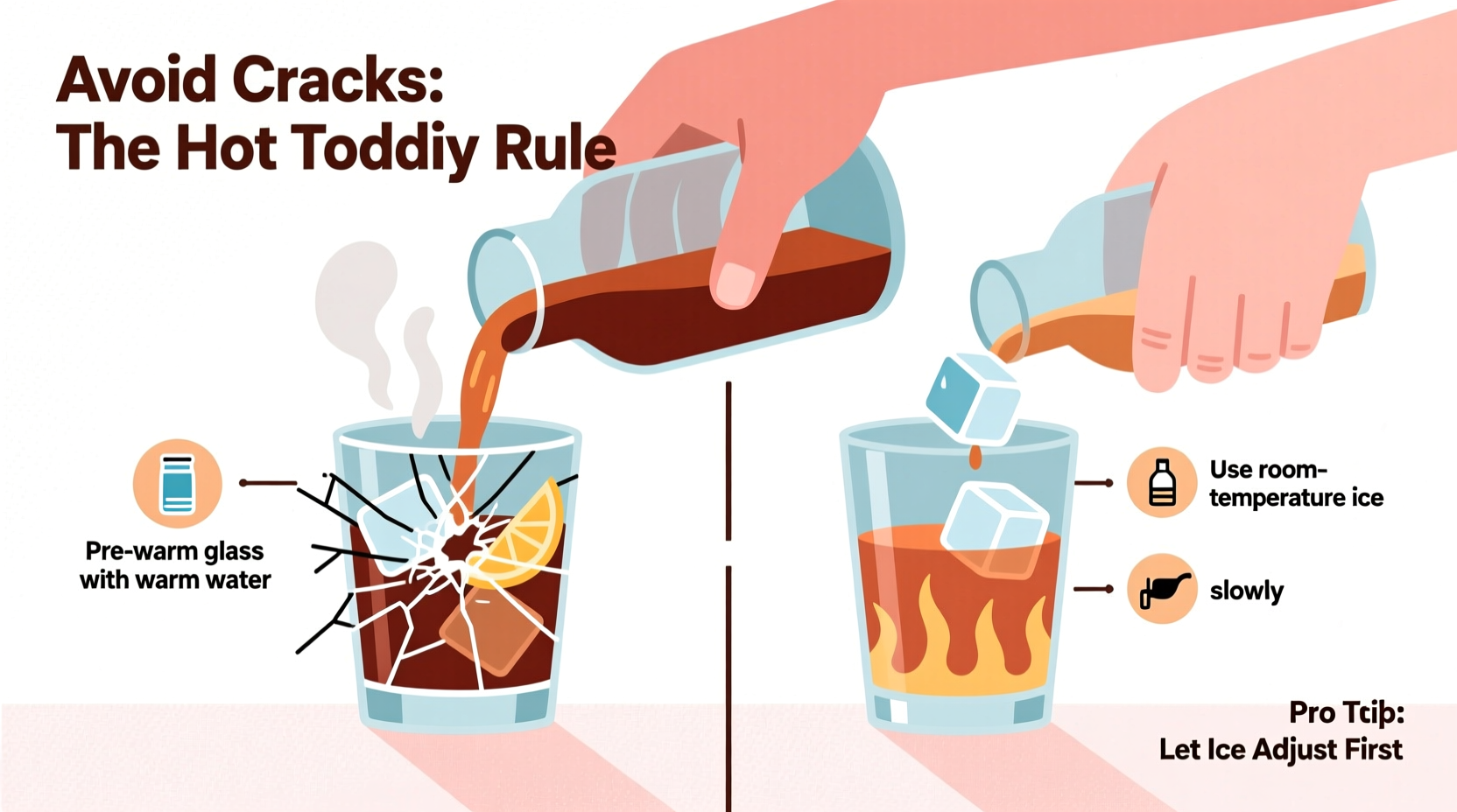 how to keep ice from cracking glassware when pouring hot toddies
