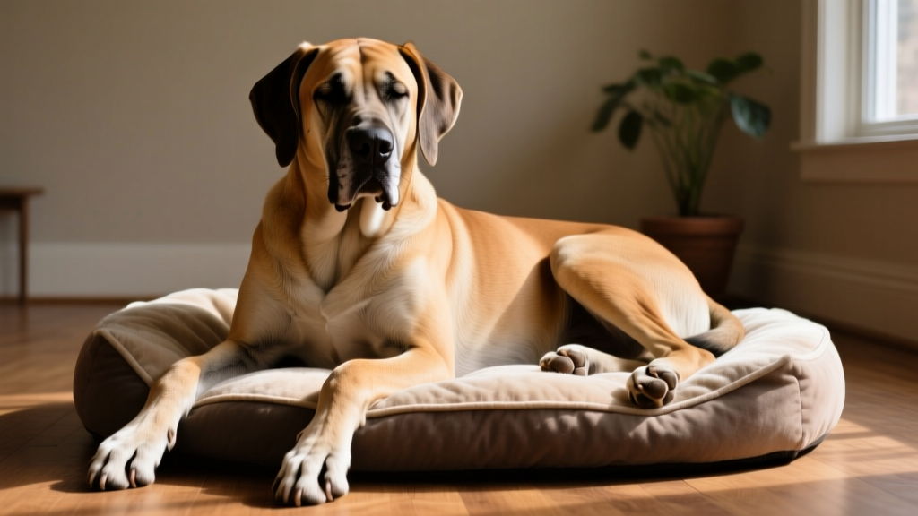 Watch This Extremely Large Great Dane Get Comfortable in a Dog Bed That's Way, Way Too Small