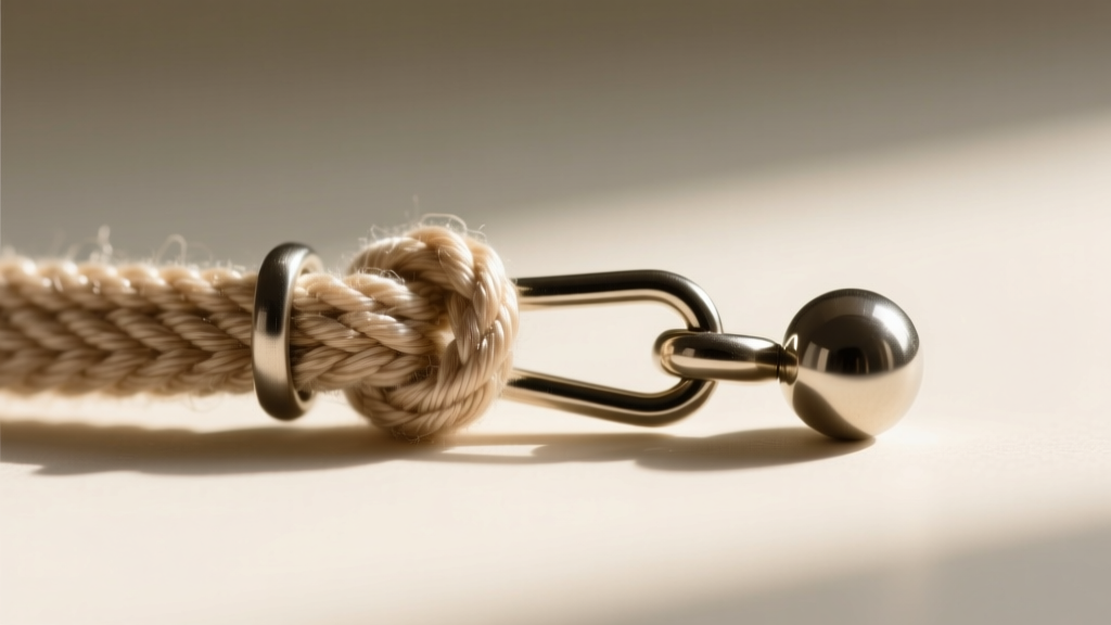 Macro shot of an adjustable waxed cotton slide clasp with a metallic bead stopper, highlighting the friction knot tension detail.