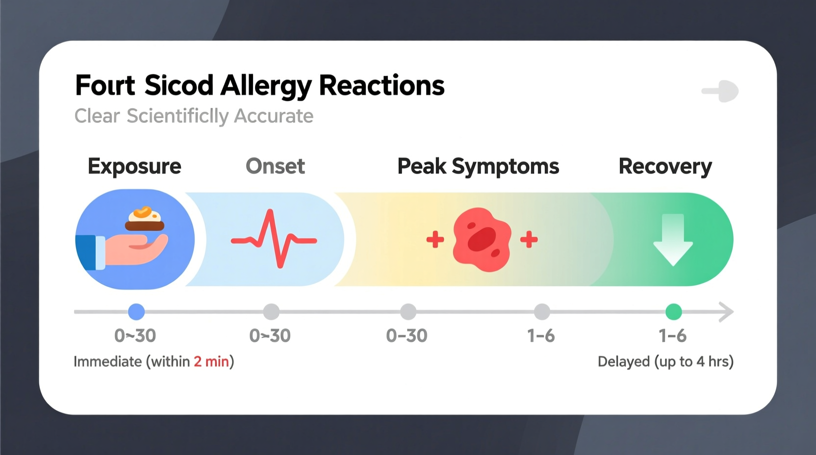 Food allergy reaction timeline showing onset and duration