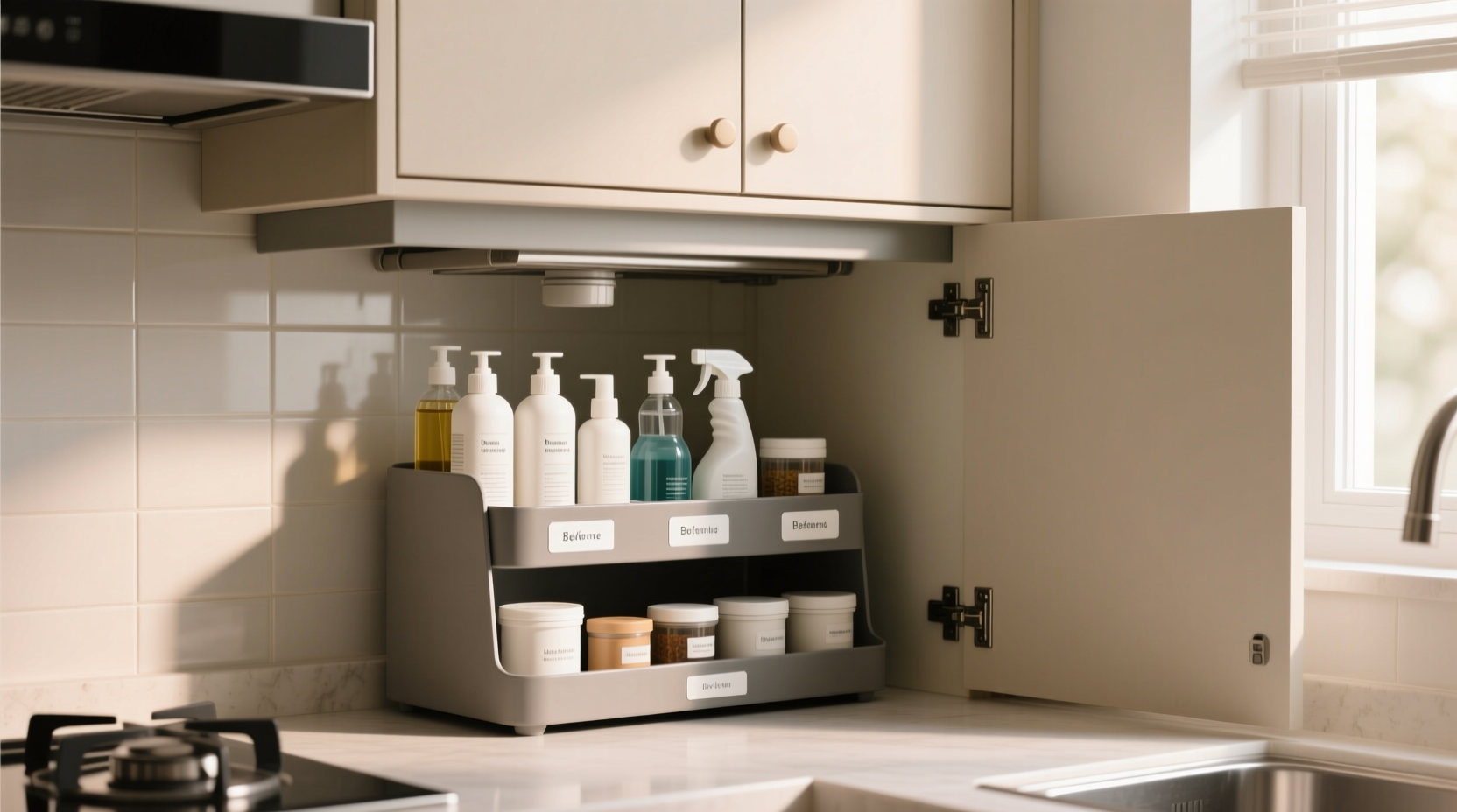 this under sink organizer fixed my kitchen storage problems