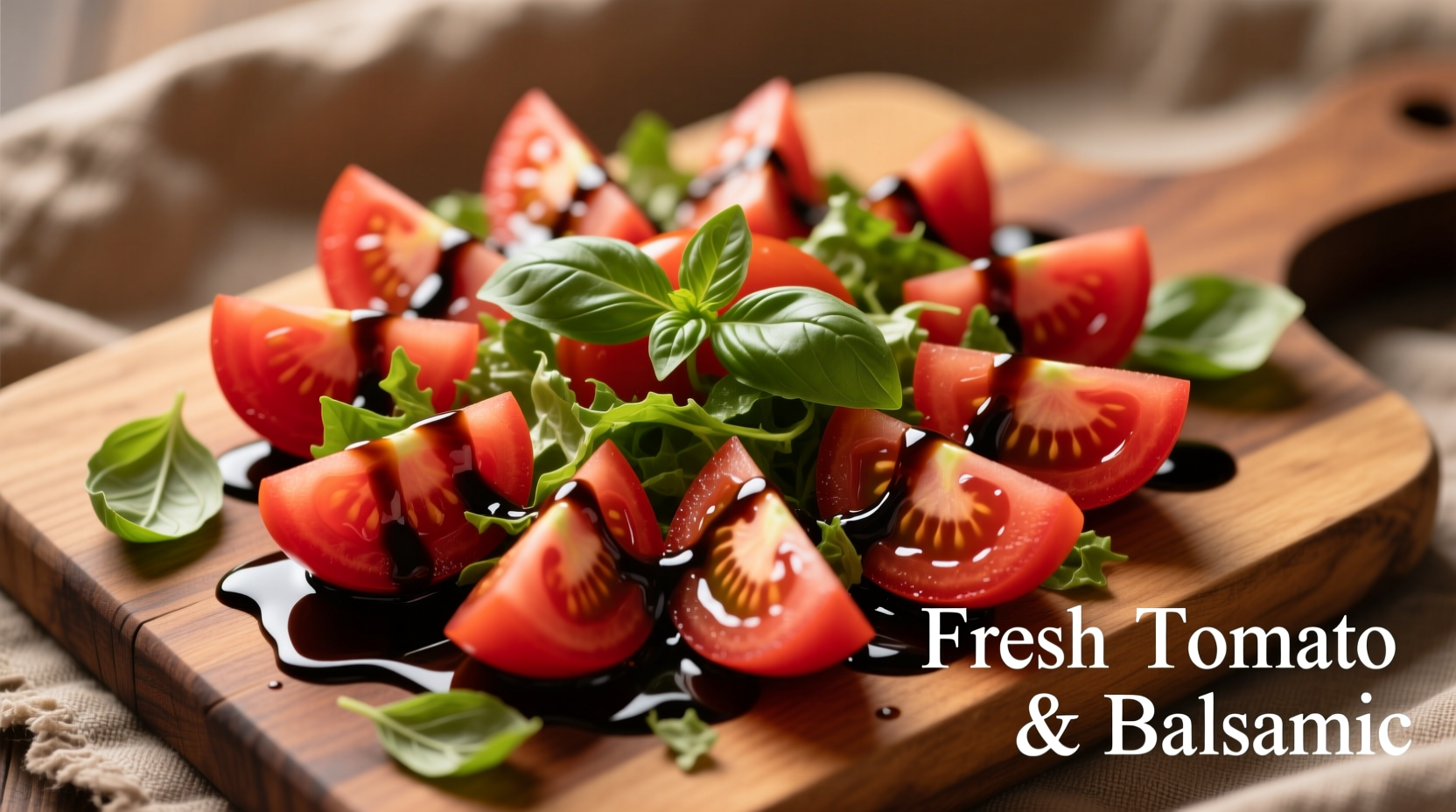 Fresh tomato balsamic salad with basil garnish