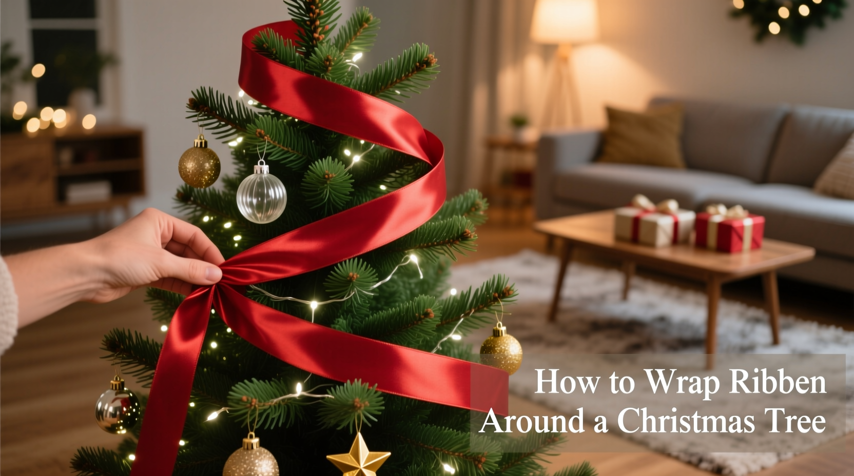 how to wrap ribbon around the christmas tree