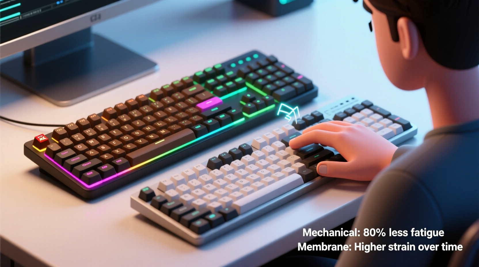 mechanical keyboards vs membrane which reduces typing fatigue for coders